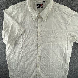 Quiksilver XL Cotton Short Sleeve Striped White Shirt Button Up Men Surf Spread